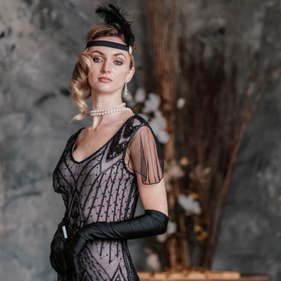 Blush Pink Dress With Beaded Black Mesh Overlay Style NWOT Size Large - Picture 5 of 5